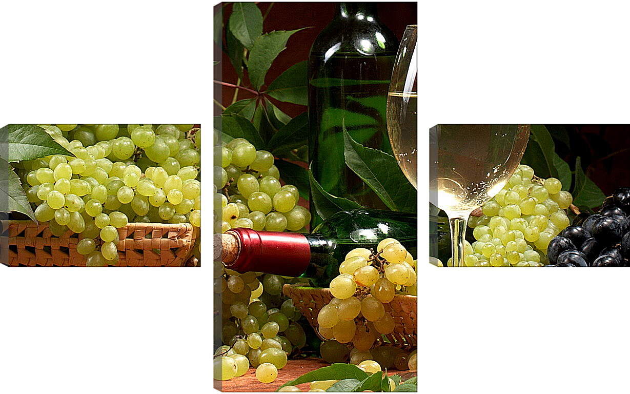 Модульная картина - Гроздья винограда и бокал белого вина