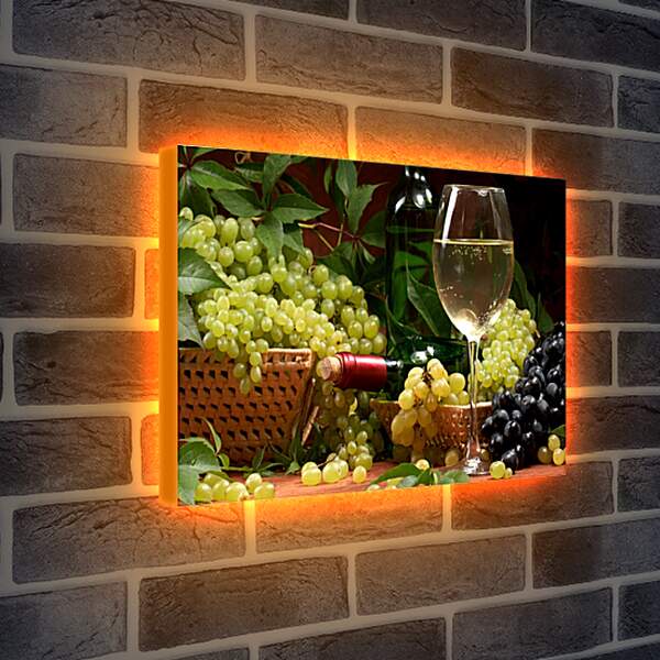 Лайтбокс световая панель - Гроздья винограда и бокал белого вина