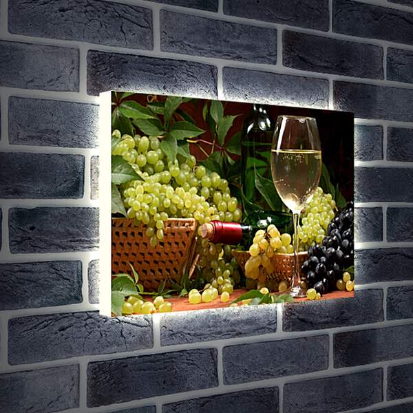 Лайтбокс световая панель - Гроздья винограда и бокал белого вина