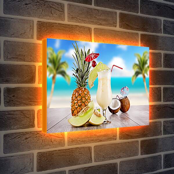 Лайтбокс световая панель - Ананас, кокос и коктейль