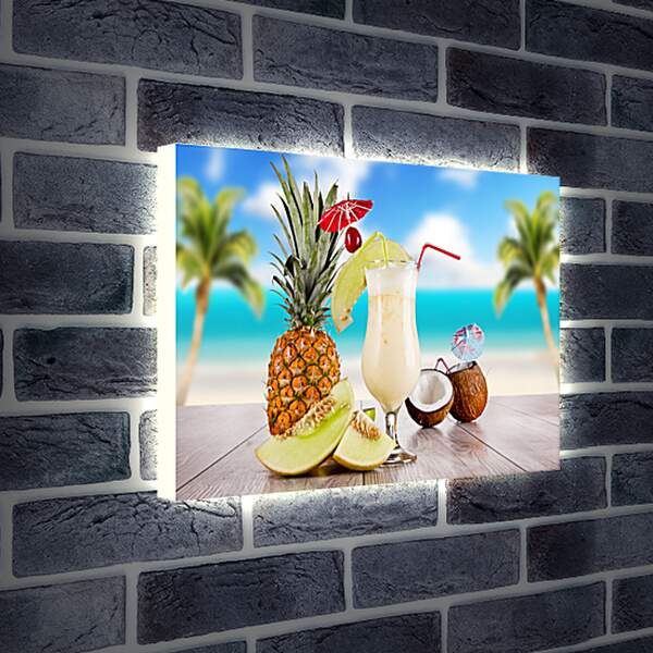 Лайтбокс световая панель - Ананас, кокос и коктейль