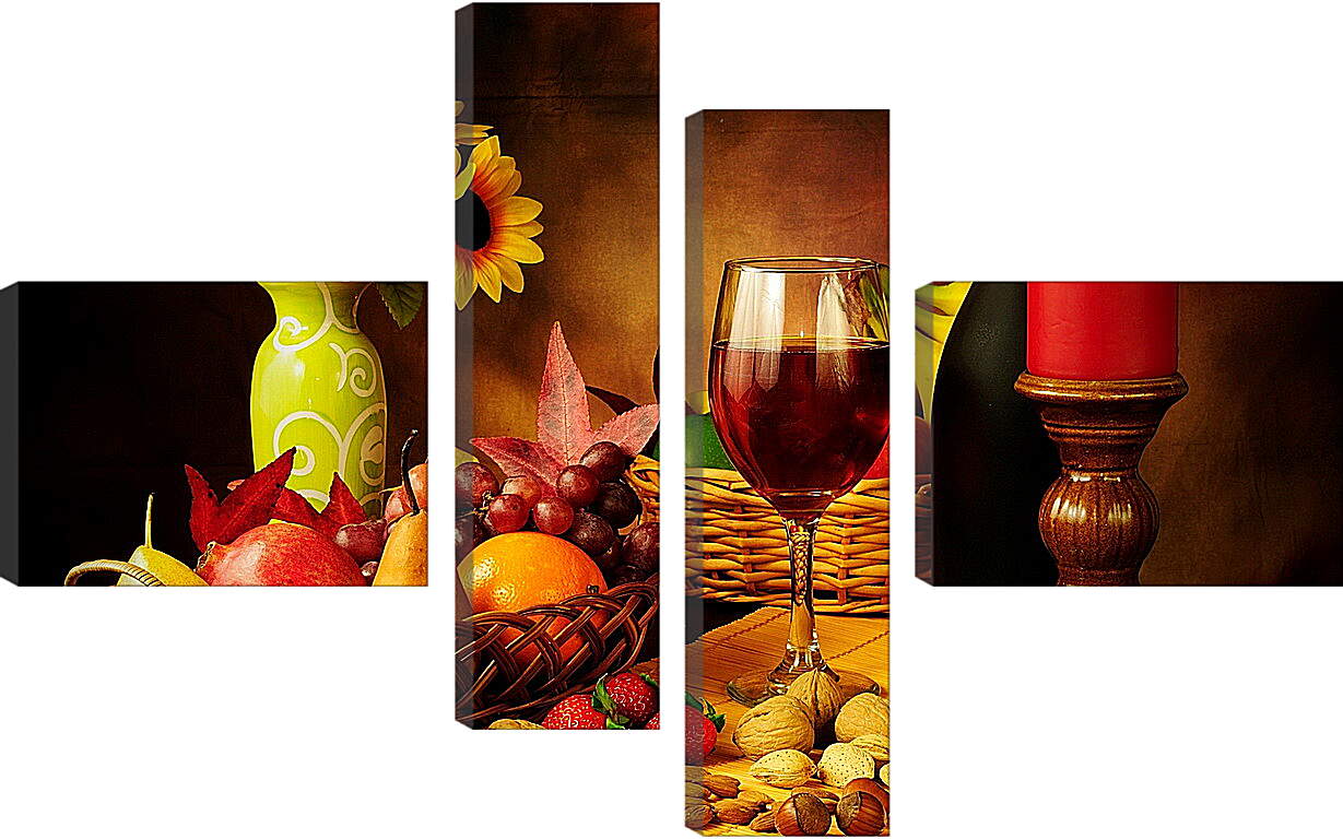 Модульная картина - Вино, фрукты и орехи