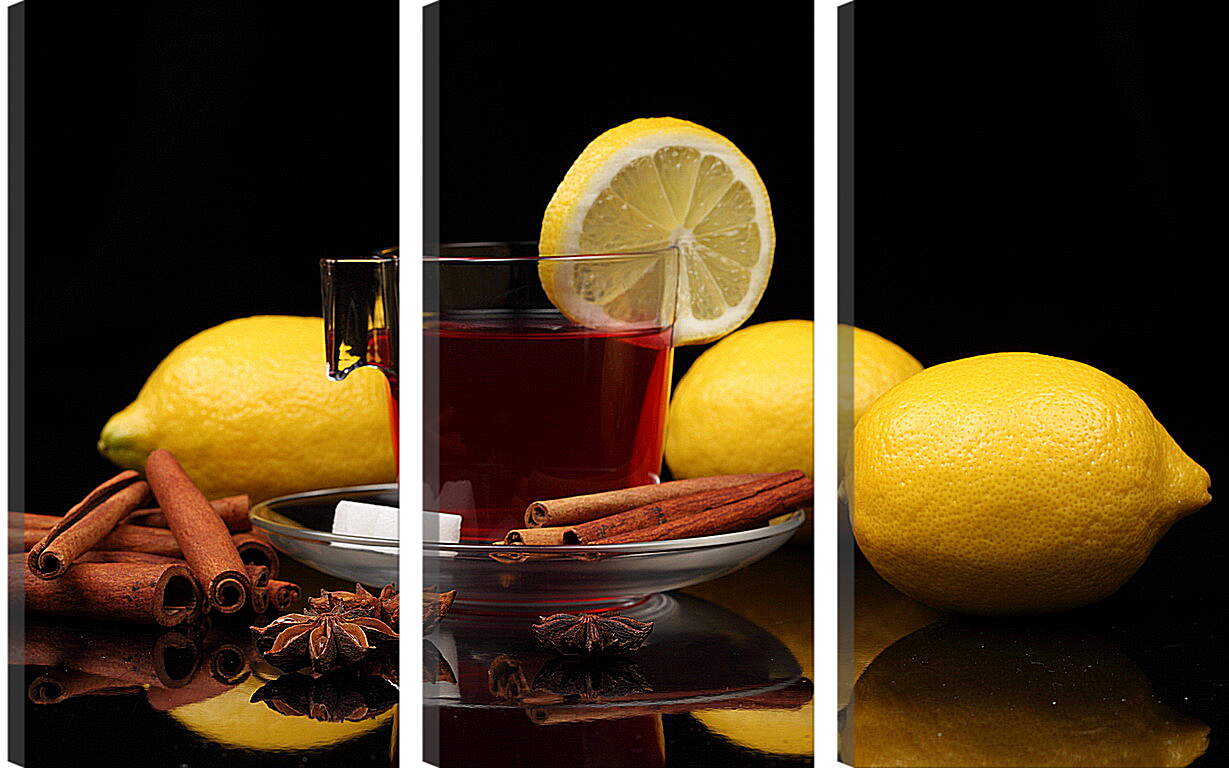 Модульная картина - Три лимона и чашкой чая