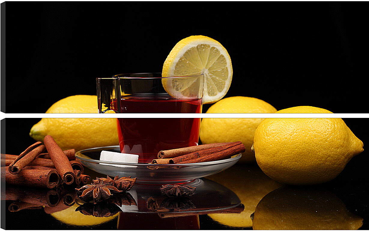 Модульная картина - Три лимона и чашкой чая