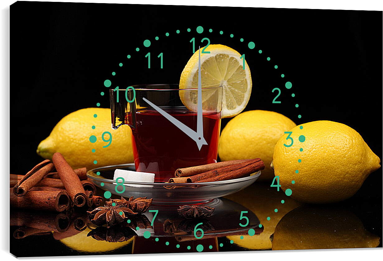 Часы картина - Три лимона и чашкой чая