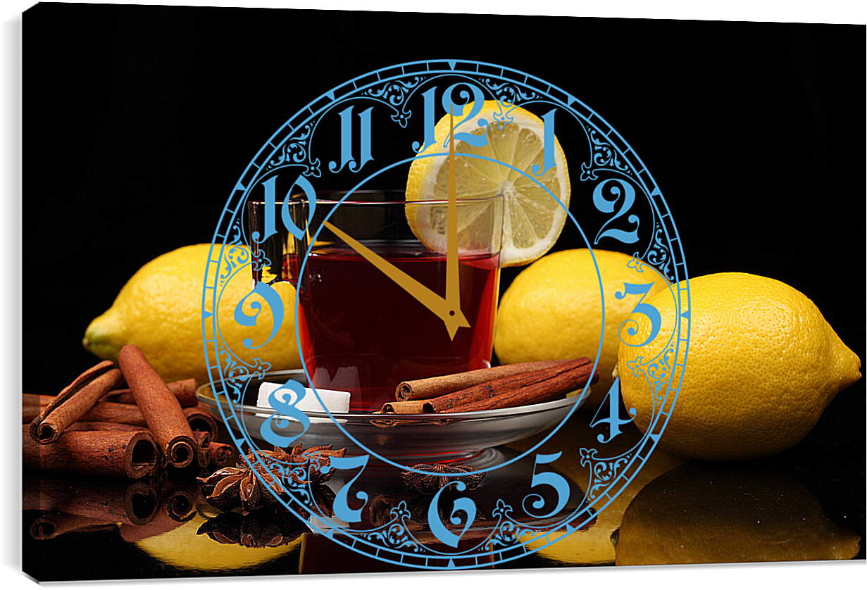 Часы картина - Три лимона и чашкой чая