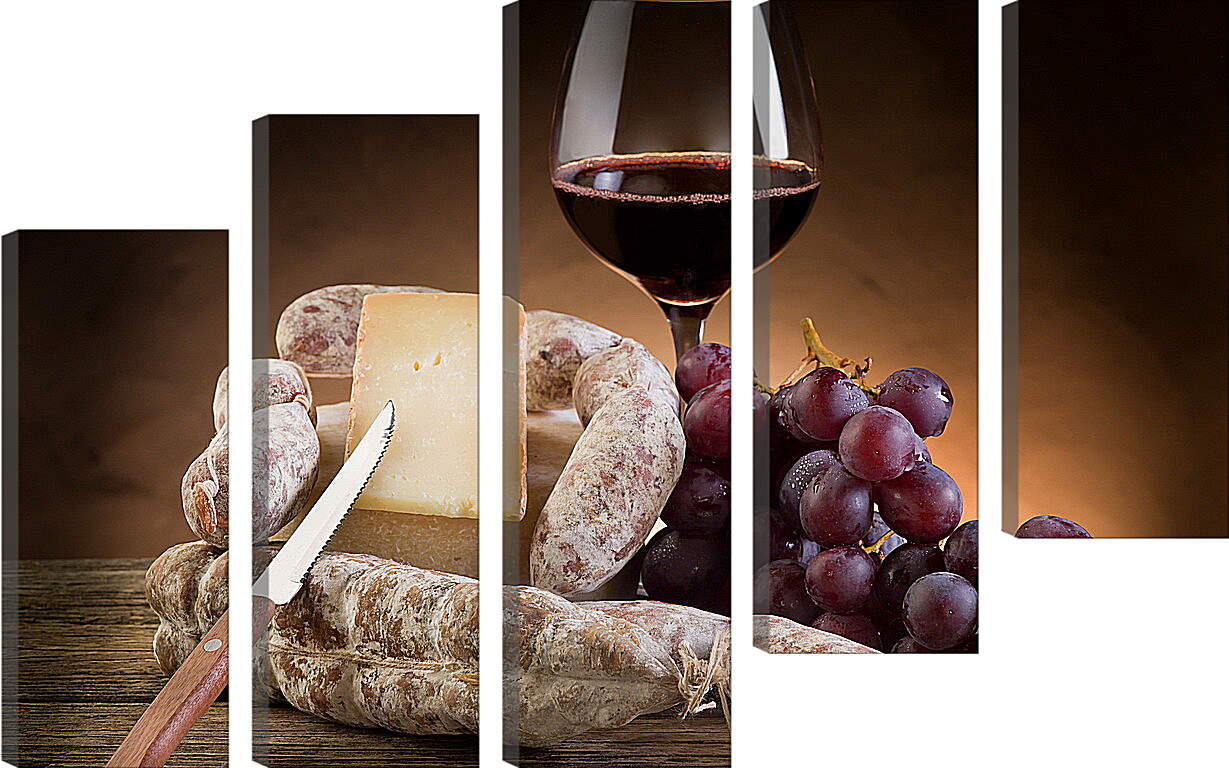 Модульная картина - Сыр, виноград и бокал вина