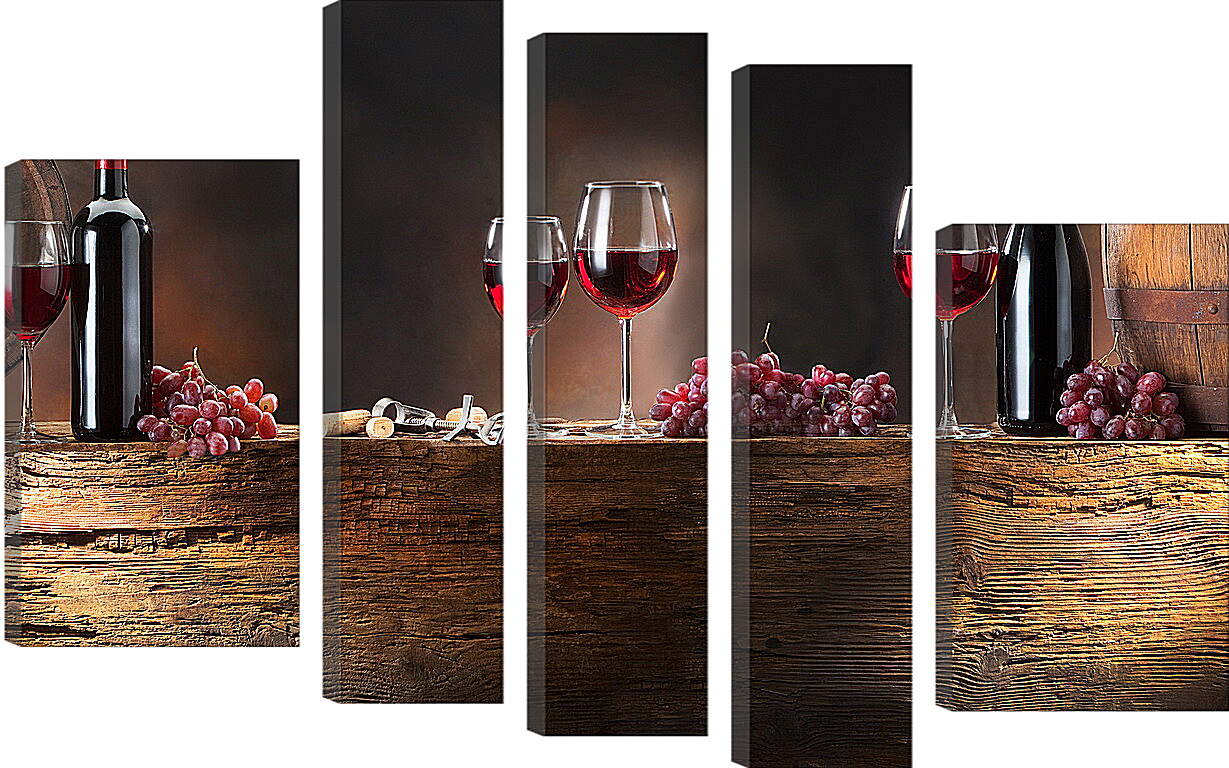 Модульная картина - Четыре бокала вина и две бутылки