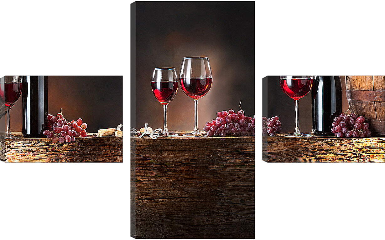 Модульная картина - Четыре бокала вина и две бутылки