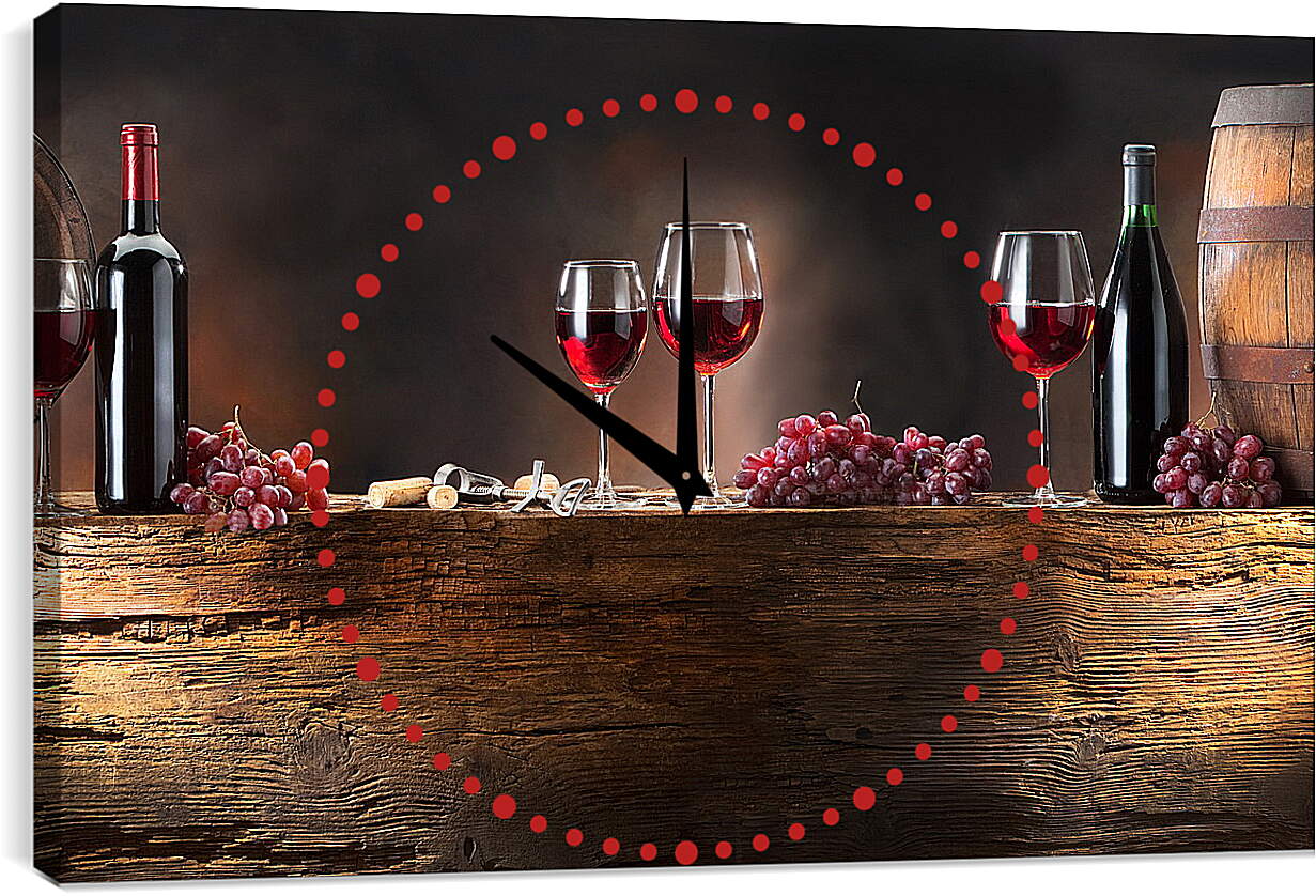 Часы картина - Четыре бокала вина и две бутылки