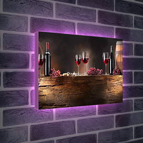Лайтбокс световая панель - Четыре бокала вина и две бутылки