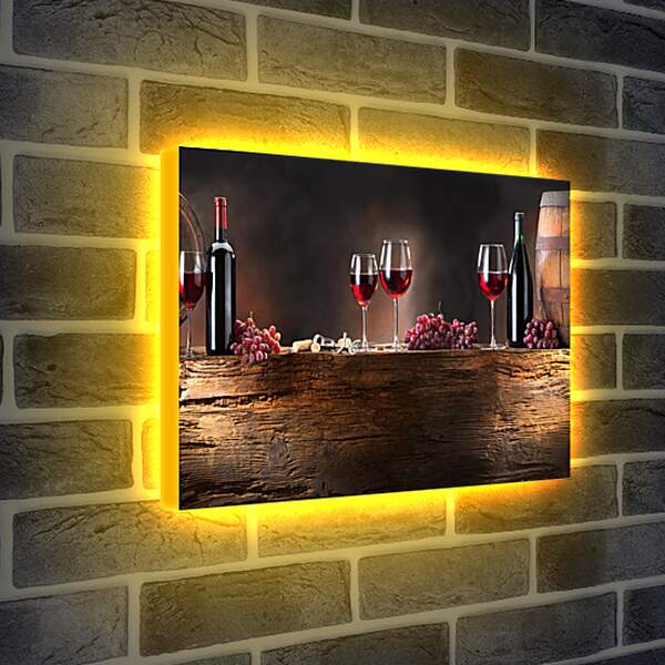 Лайтбокс световая панель - Четыре бокала вина и две бутылки