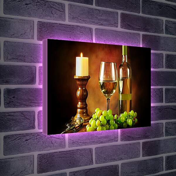 Лайтбокс световая панель - Горящая свечка и вино с виноградом