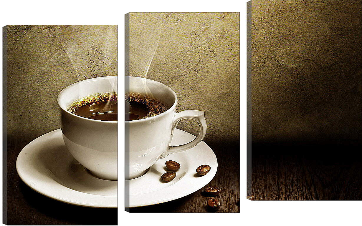Модульная картина - Чашка горячего кофе на белом блюдце