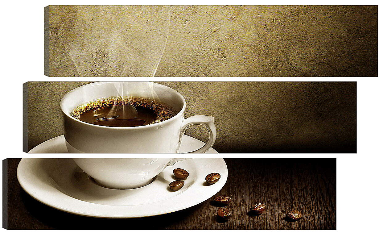 Модульная картина - Чашка горячего кофе на белом блюдце