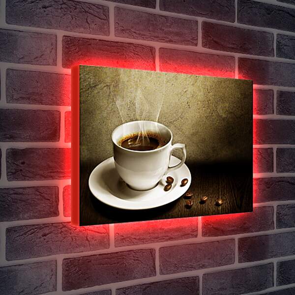 Лайтбокс световая панель - Чашка горячего кофе на белом блюдце