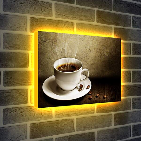 Лайтбокс световая панель - Чашка горячего кофе на белом блюдце