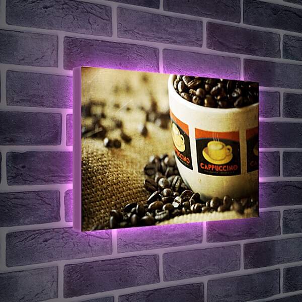 Лайтбокс световая панель - Разбросанные кофейные зёрна на мешке