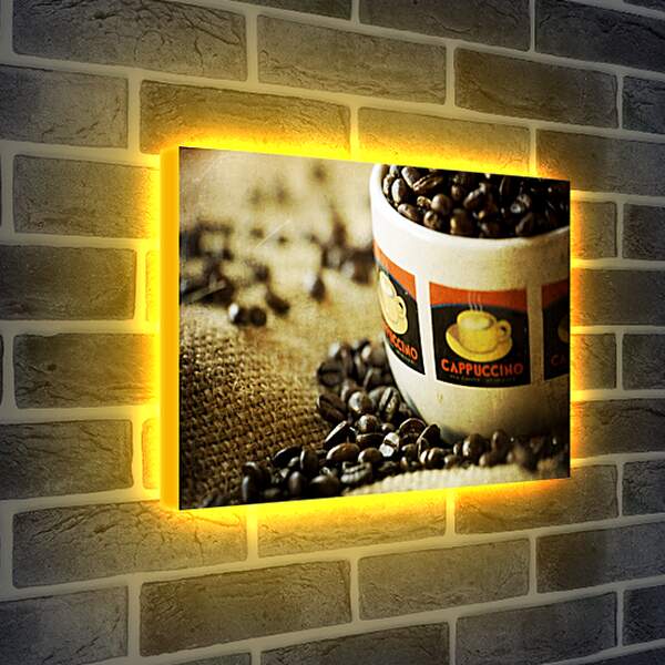 Лайтбокс световая панель - Разбросанные кофейные зёрна на мешке