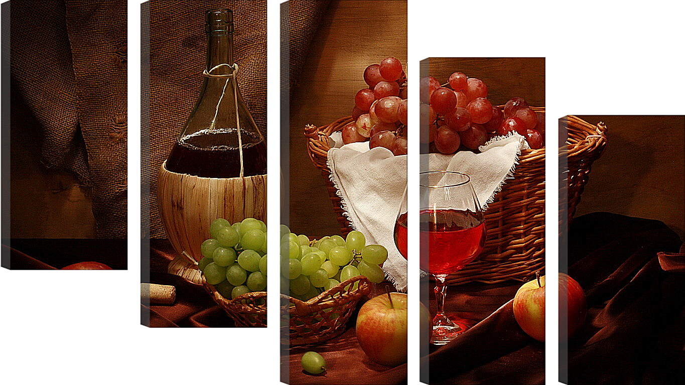 Модульная картина - Виноград с яблоками и вино