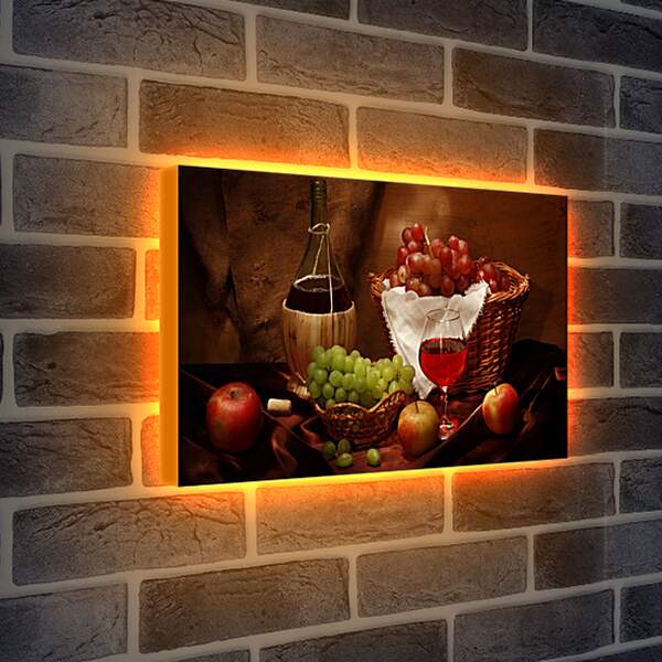 Лайтбокс световая панель - Виноград с яблоками и вино