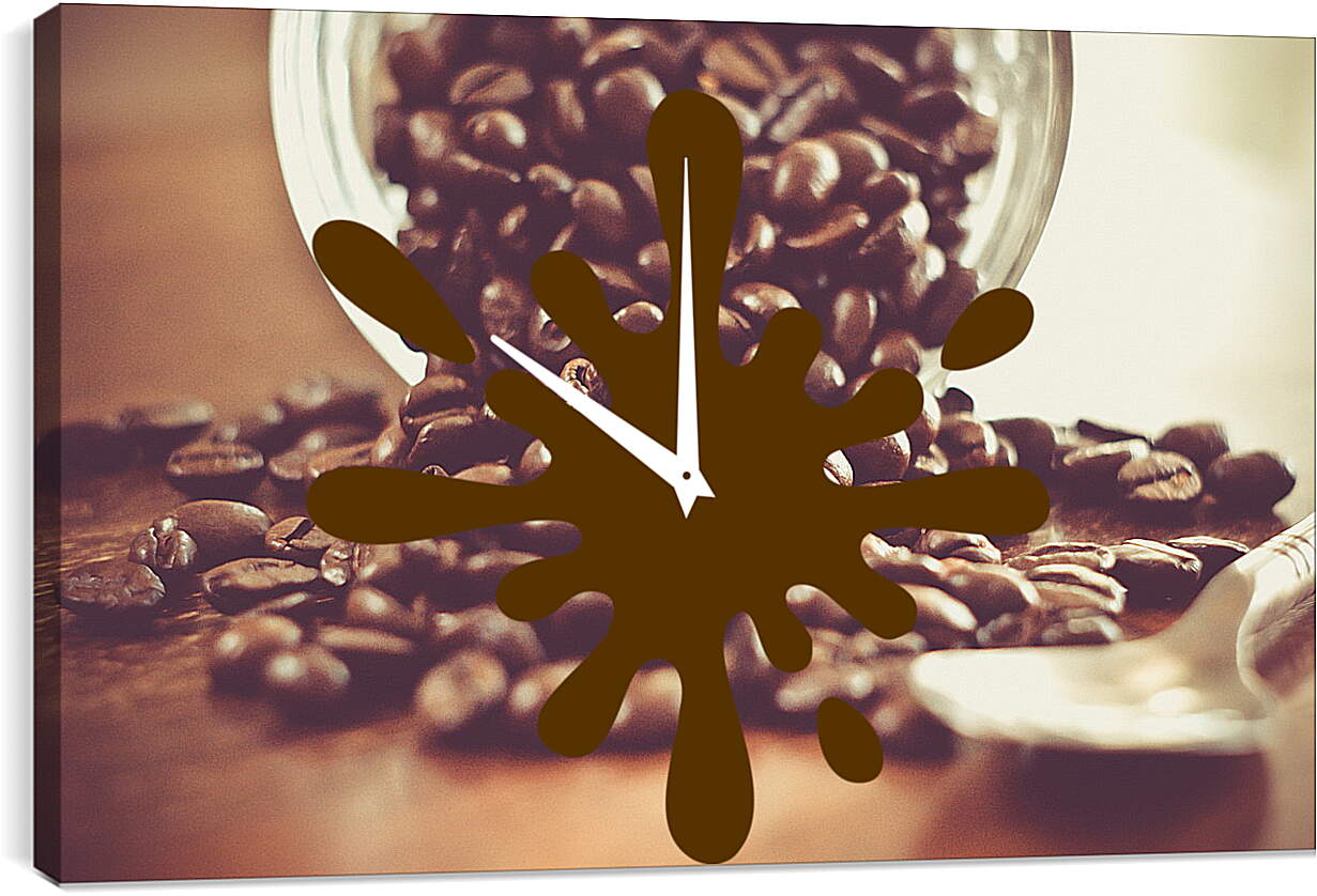 Часы картина - Рассыпанные зёрна кофе из банки