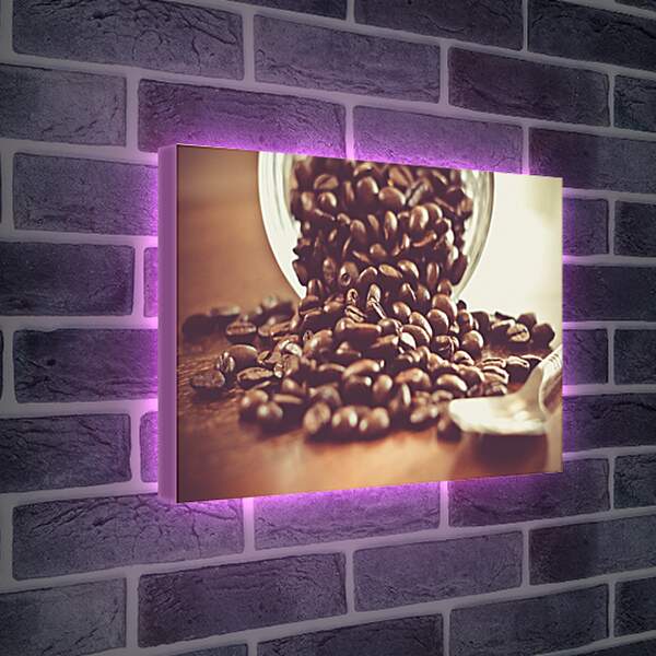 Лайтбокс световая панель - Рассыпанные зёрна кофе из банки