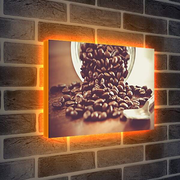 Лайтбокс световая панель - Рассыпанные зёрна кофе из банки