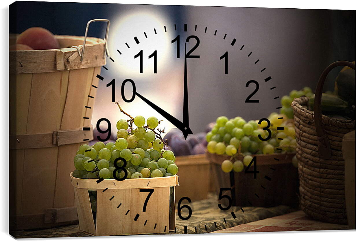 Часы картина - Виноград, персики и сливы