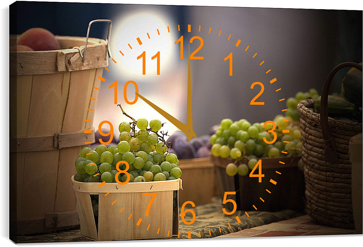 Часы картина - Виноград, персики и сливы