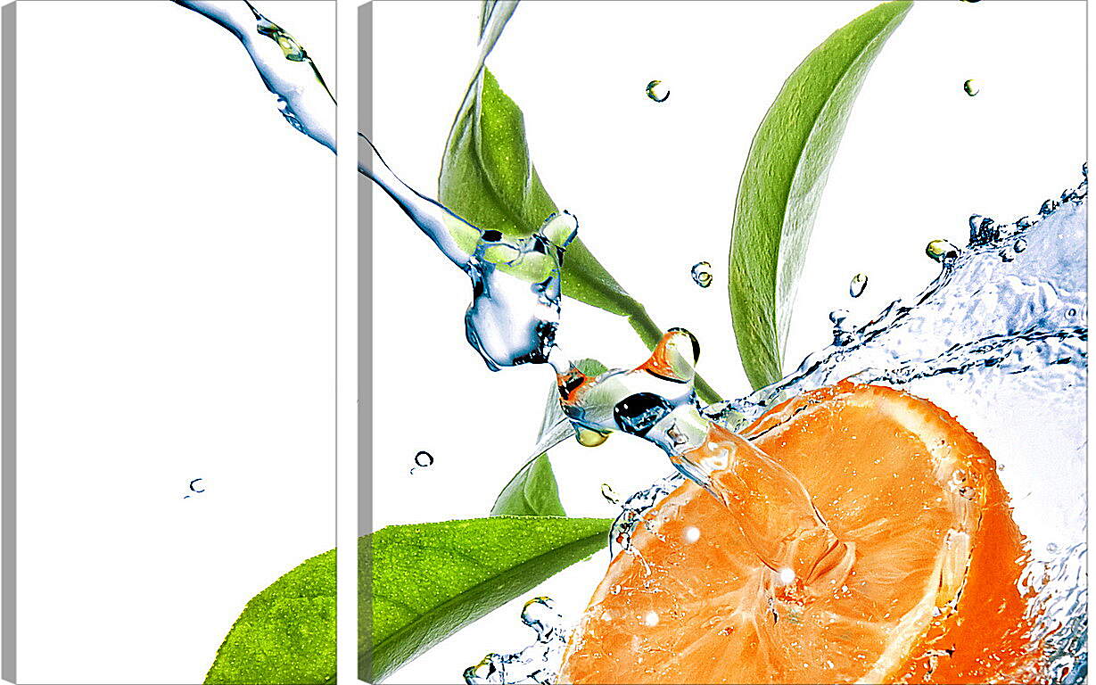 Модульная картина - Половина апельсина и брызги воды