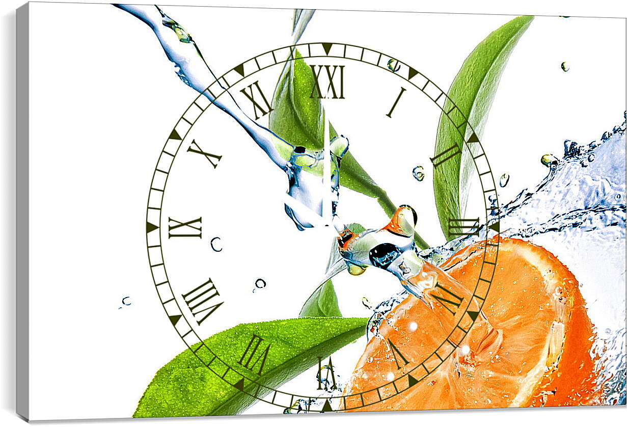 Часы картина - Половина апельсина и брызги воды