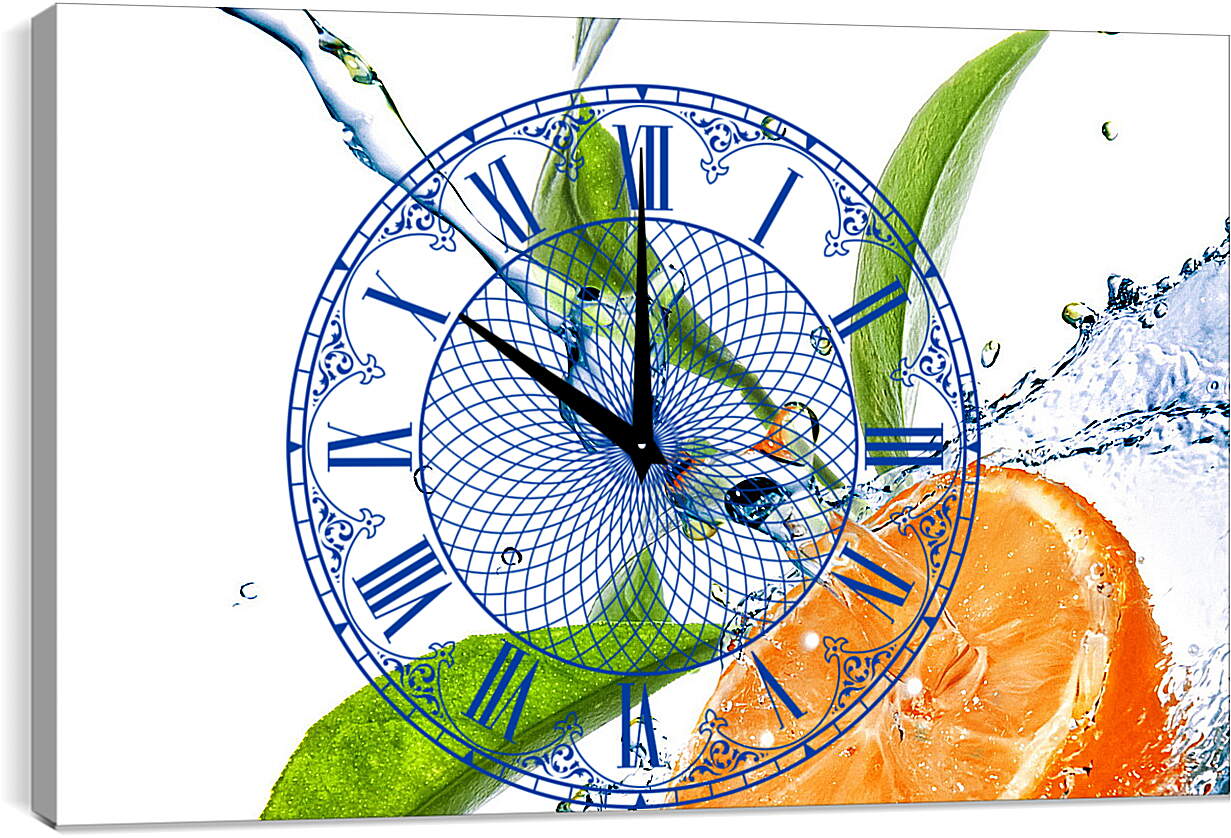 Часы картина - Половина апельсина и брызги воды
