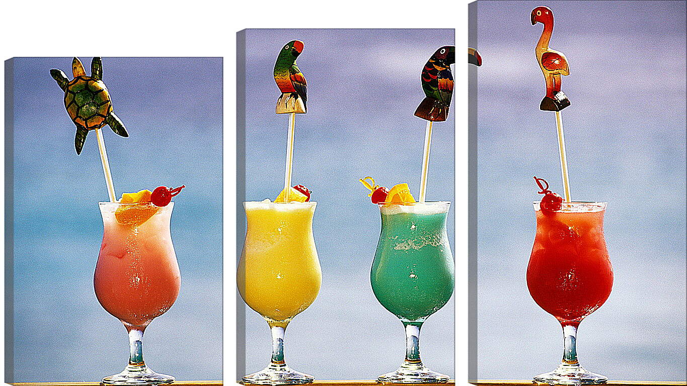 Модульная картина - Четыре разноцветных коктейля и зверюшки