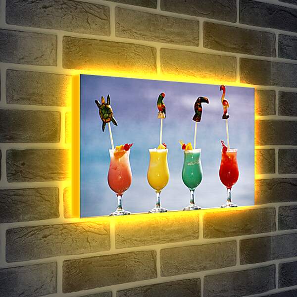 Лайтбокс световая панель - Четыре разноцветных коктейля и зверюшки