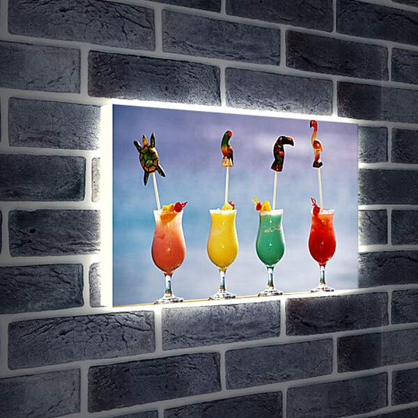 Лайтбокс световая панель - Четыре разноцветных коктейля и зверюшки