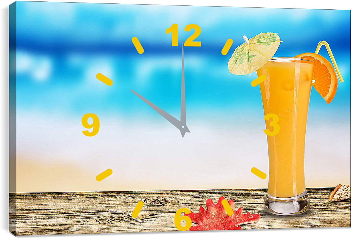 Часы картина - Коктейль с долькой апельсина и трубочкой