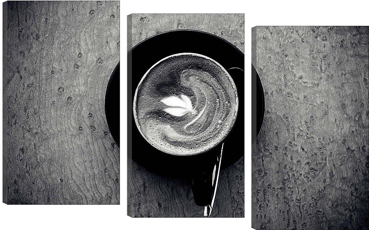 Модульная картина - На блюдце чашка кофе с рисунком