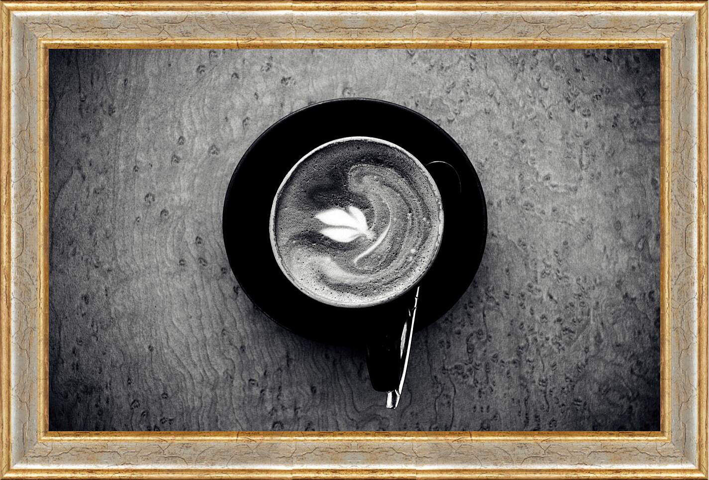 Картина в раме - На блюдце чашка кофе с рисунком