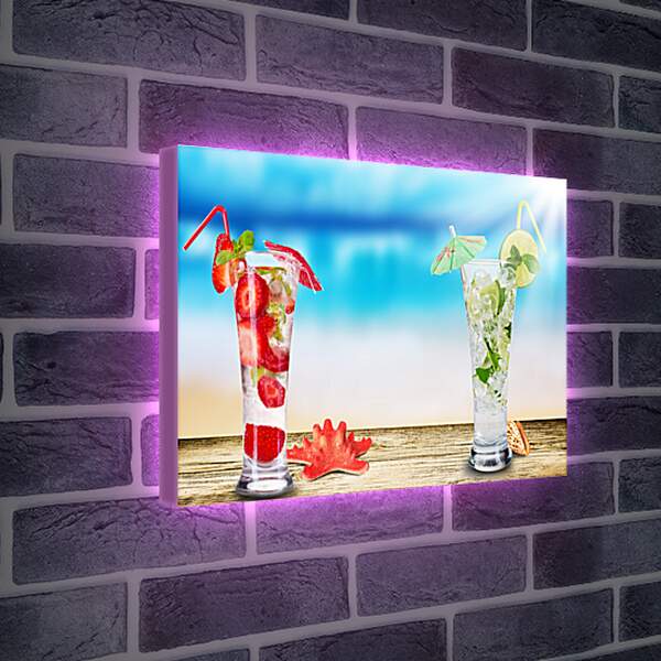 Лайтбокс световая панель - Коктейль клубничный и коктейль лаймовый