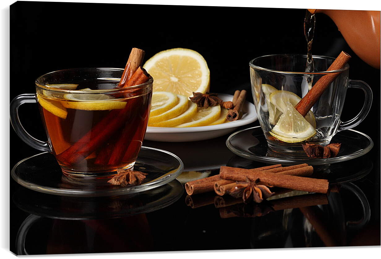 Постер и плакат - Чашка чая с лимоном и чашка с лимоном без чая