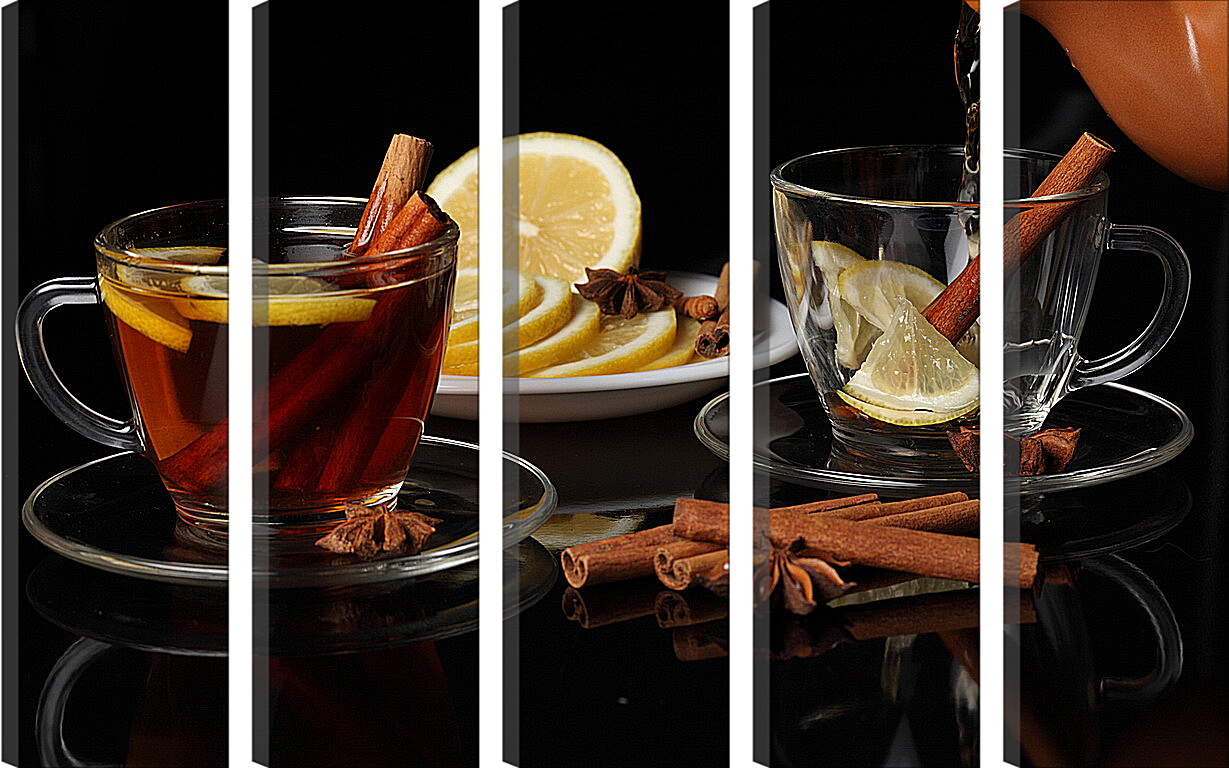 Модульная картина - Чашка чая с лимоном и чашка с лимоном без чая