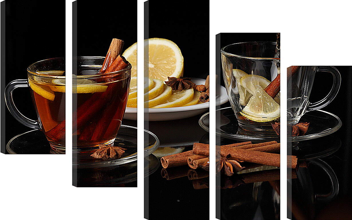 Модульная картина - Чашка чая с лимоном и чашка с лимоном без чая