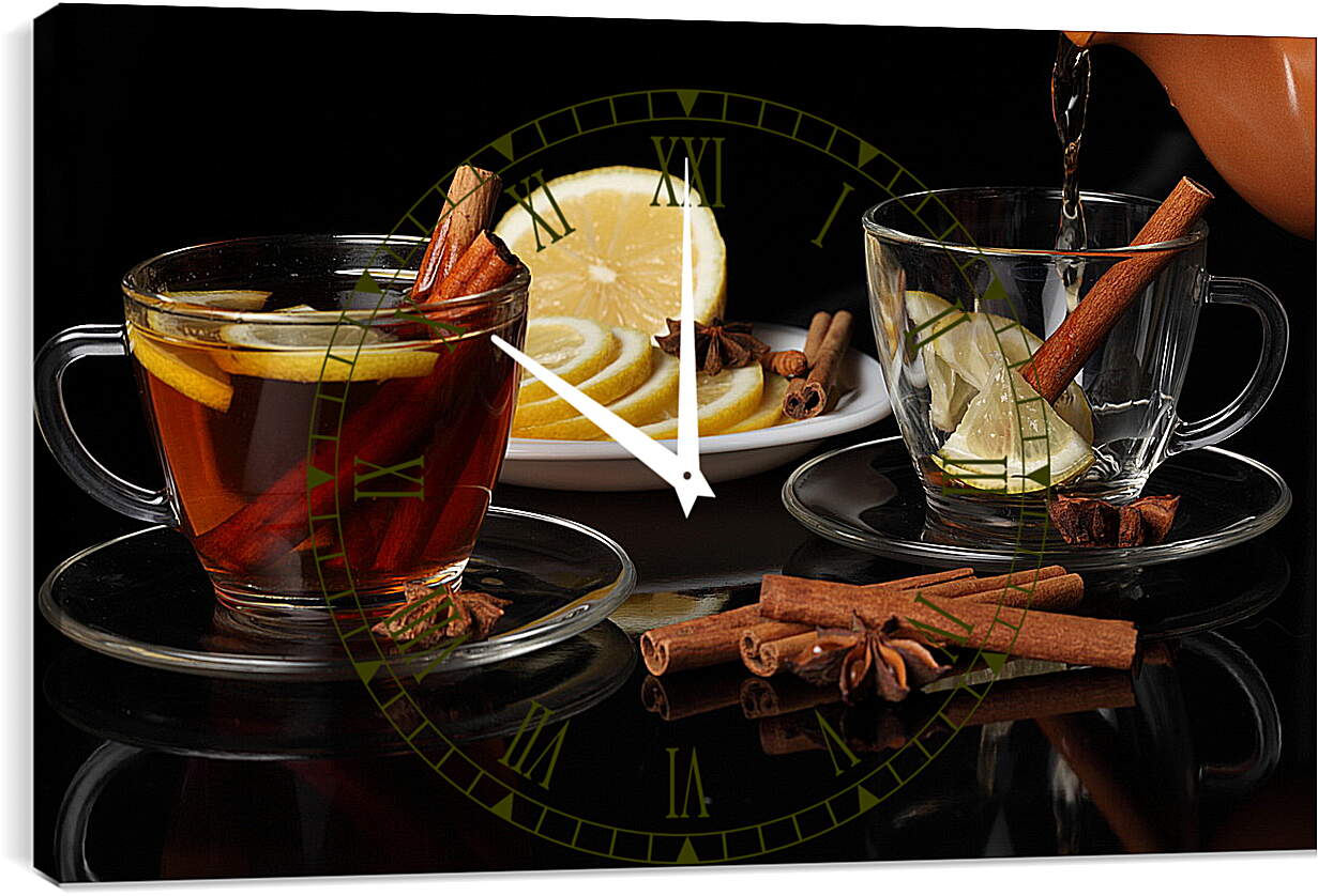 Часы картина - Чашка чая с лимоном и чашка с лимоном без чая