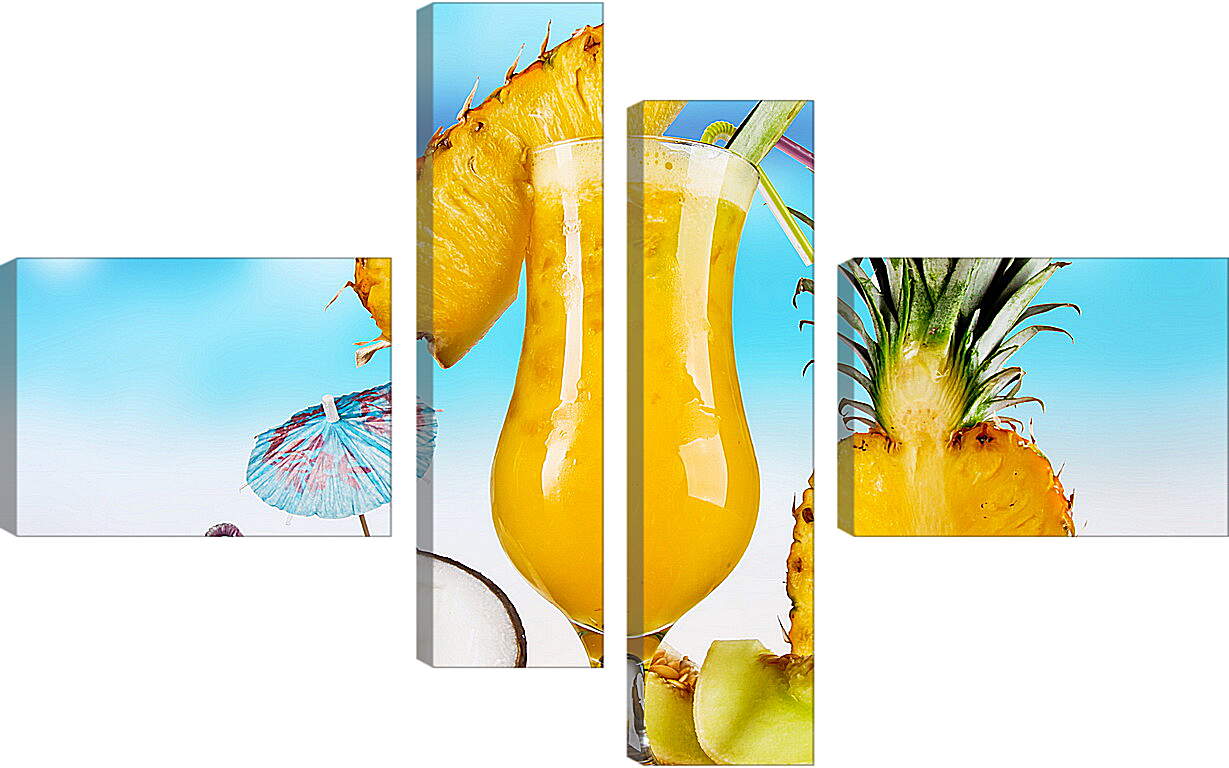 Модульная картина - Коктейль из ананаса и кокос на столе