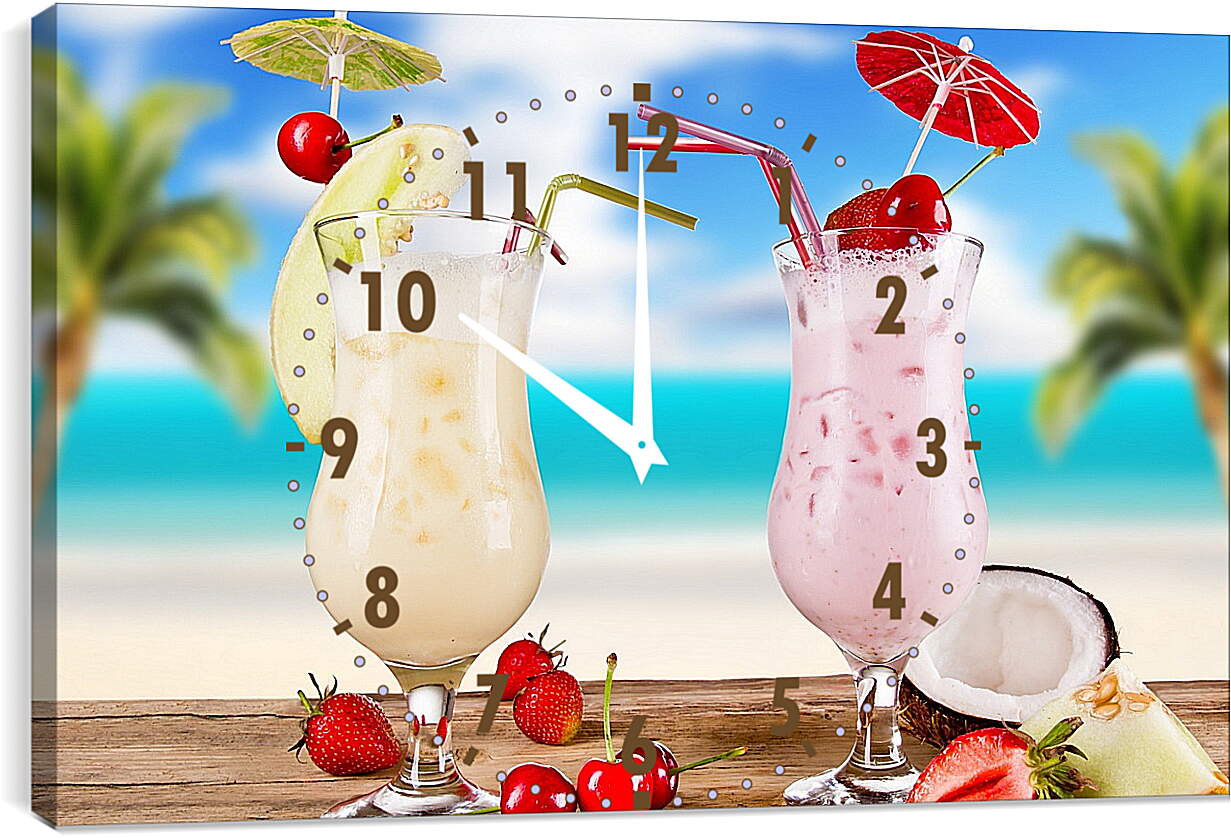 Часы картина - Два бокала вкуснейшего коктейля на столе