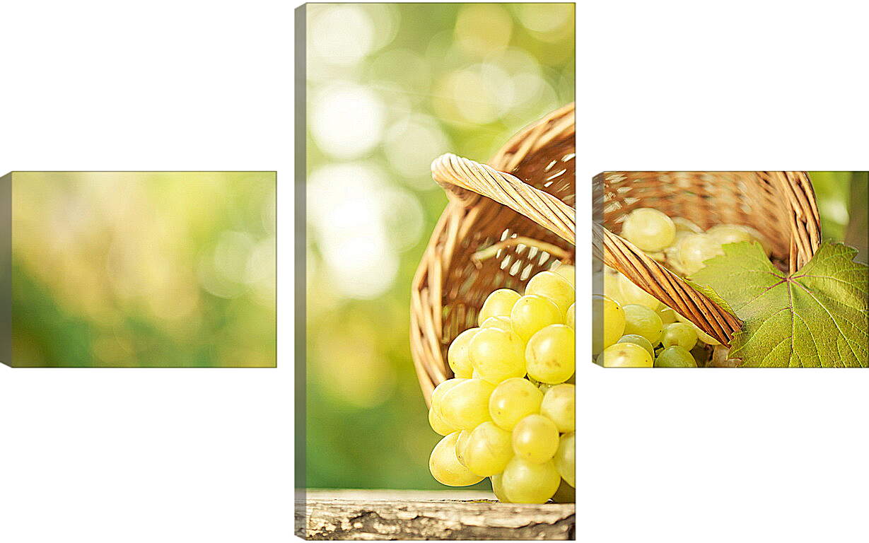 Модульная картина - Опрокинутая корзинка и горздь винограда