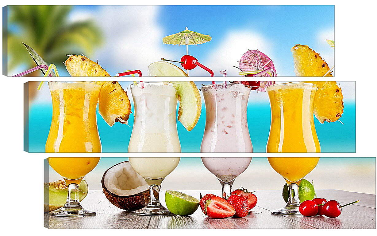 Модульная картина - Четыре коктейля и фрукты на столе