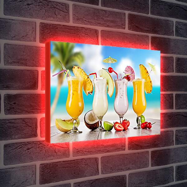 Лайтбокс световая панель - Четыре коктейля и фрукты на столе
