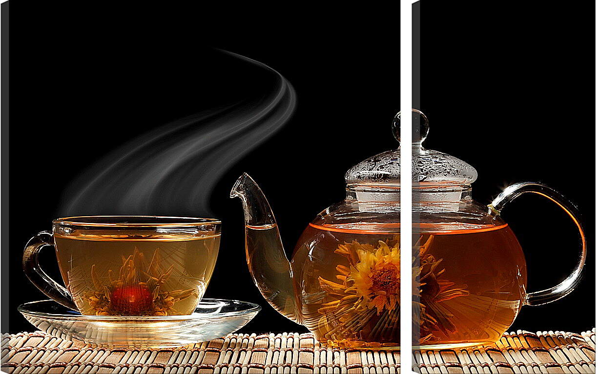 Модульная картина - Чай, чайник, чашка, блюдце